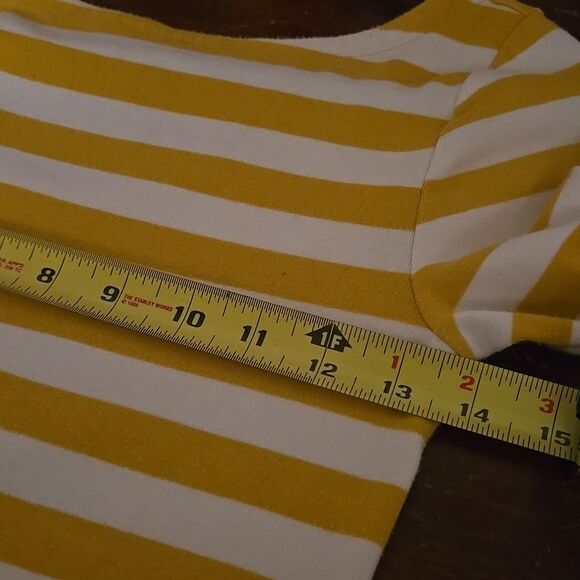 GAP Mustard White Striped Blouse Dip Back 3 / 4 Sleeve Nautical Womens Xs - Picture 7 of 11